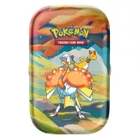 Pokémon mini plechovka Vibrant Paldea se dvěma booster balíčky karet - Espathra a Ampharos
